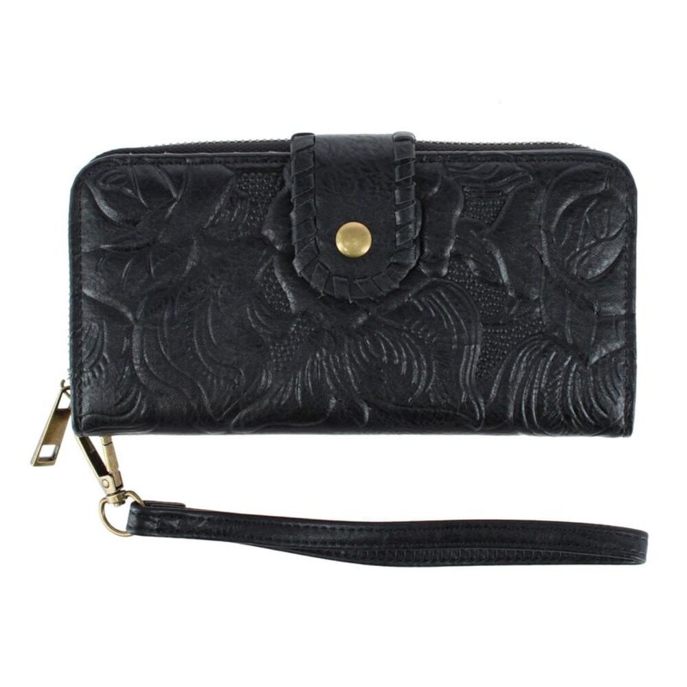 CTM Women's Floral Embossed Premium Faux LeatherWristlet Wallet